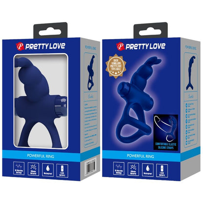 PRETTY LOVE - LUCHITO ANELLO VIBRANTE DOPPIO CONIGLIO BLU - PRETTY LOVE MALE | Lingerie Harness Boutique