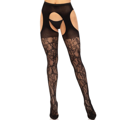 LEG AVENUE - CALZE REGGER IN PIZZO NERE - LEG AVENUE HOSIERY | Lingerie Harness Boutique