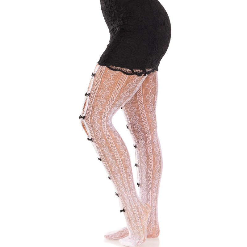LEG AVENUE - CALZE CON APERTURE CUORE E FIOCCHI BIANCHI - LEG AVENUE HOSIERY | Lingerie Harness Boutique