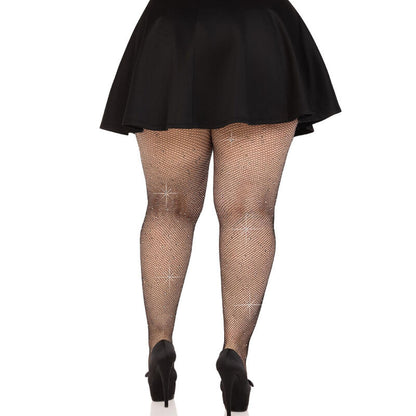 LEG AVENUE - BLACK CRYSTAL FISHNET STOCKINGS PLUS SIZE