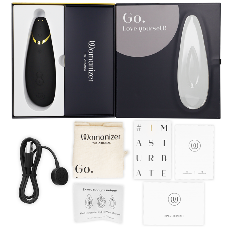 WOMANIZER - PREMIUM 2 STIMOLATORE CLITORALE NERO - WOMANIZER | Lingerie Harness Boutique