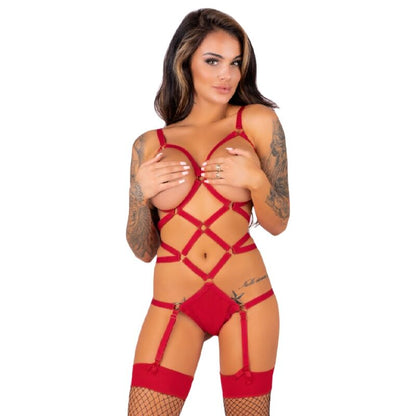 LIVCO CORSETTI FASHION - THIARA LC 20213 SET BODY + CALZE ROSSO L/XL - LIVCO CORSETTI SETS | Lingerie Harness Boutique
