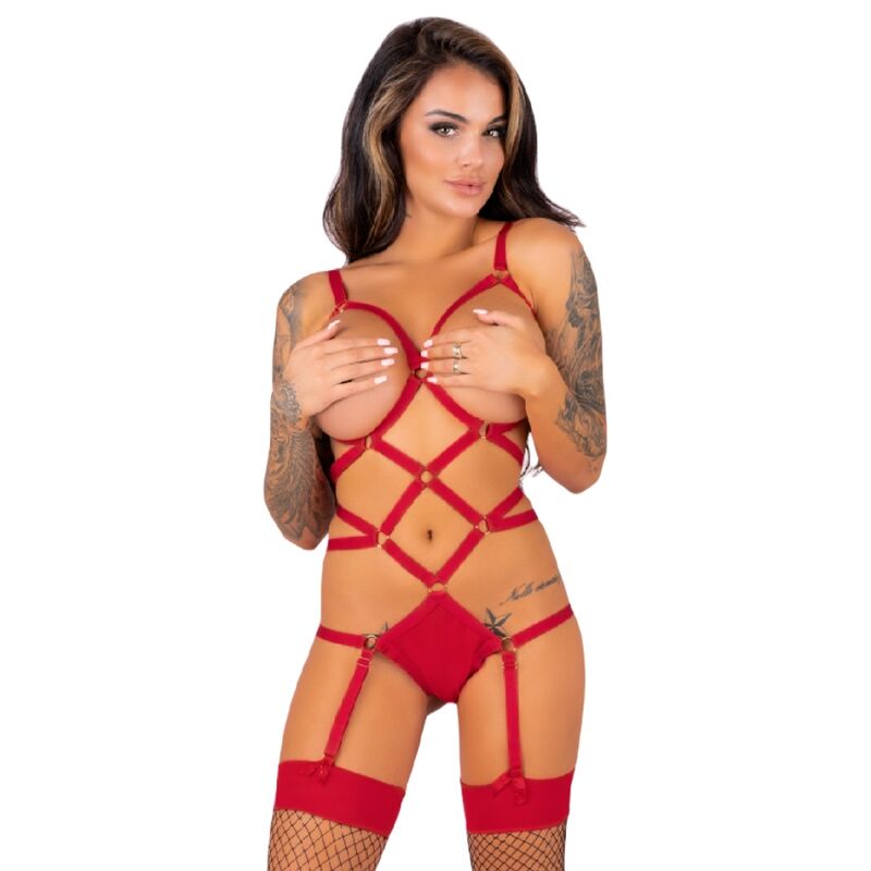 LIVCO CORSETTI FASHION - THIARA LC 20213 SET BODY + CALZE ROSSO L/XL - LIVCO CORSETTI SETS | Lingerie Harness Boutique
