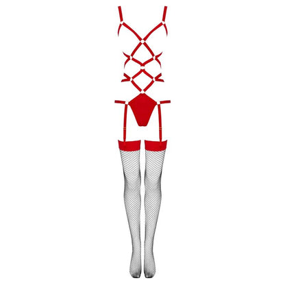 LIVCO CORSETTI FASHION - THIARA LC 20213 SET BODY + CALZE ROSSO L/XL - LIVCO CORSETTI SETS | Lingerie Harness Boutique