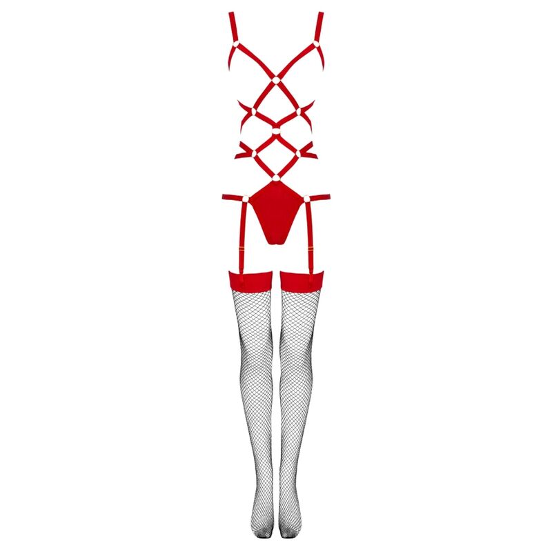 LIVCO CORSETTI FASHION - THIARA LC 20213 SET BODY + CALZE ROSSO L/XL - LIVCO CORSETTI SETS | Lingerie Harness Boutique