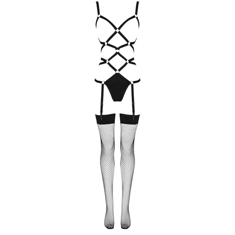 LIVCO CORSETTI FASHION - THIARA LC 20213 SET BODY + CALZE NERO L/XL - LIVCO CORSETTI SETS | Lingerie Harness Boutique