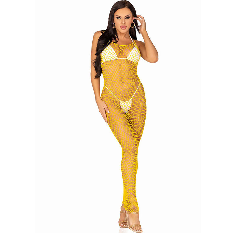 LEG AVENUE - ABITO LUNGO IN RETE GIALLO TAGLIA UNICA - LEG AVENUE DRESSES | Lingerie Harness Boutique