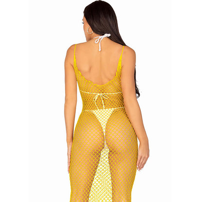 LEG AVENUE - ABITO LUNGO IN RETE GIALLO TAGLIA UNICA - LEG AVENUE DRESSES | Lingerie Harness Boutique