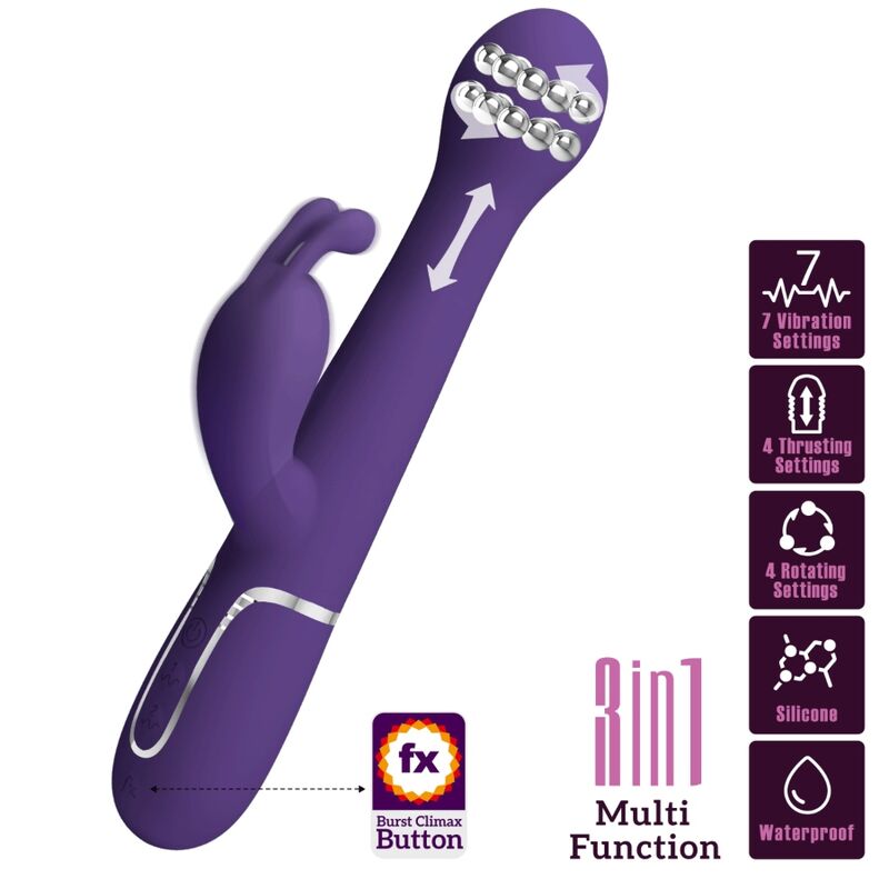 PRETTY LOVE - DEJON 3 IN 1 MULTIFUNCTIONAL RABBIT VIBRATOR PURPLE