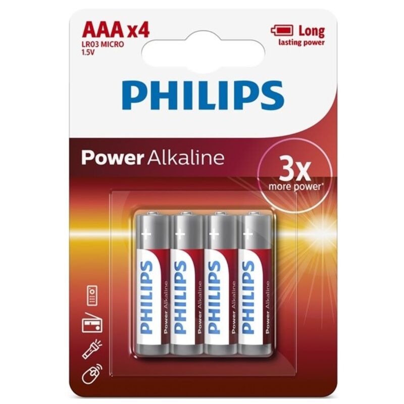 PHILIPS - POWER ALKALINE BATTERY AAA LR03 PACK OF 4