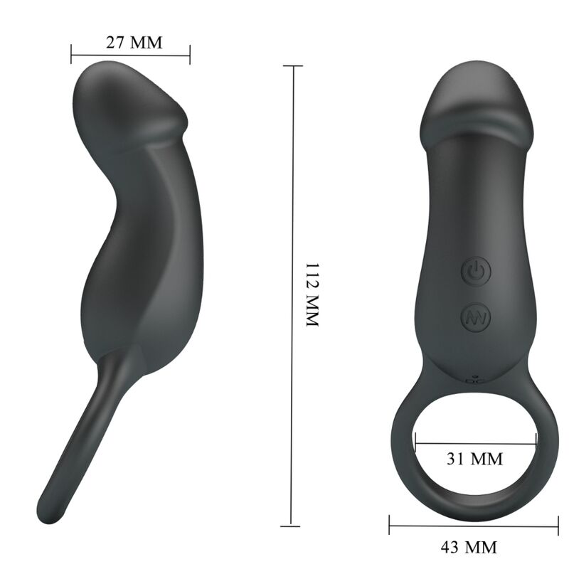 PRETTY LOVE - TRAE ANELLO VIBRANTE CON STIMOLATORE NERO - PRETTY LOVE MALE | Lingerie Harness Boutique