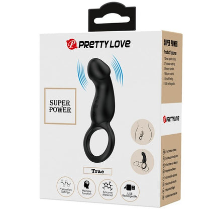 PRETTY LOVE - TRAE ANELLO VIBRANTE CON STIMOLATORE NERO - PRETTY LOVE MALE | Lingerie Harness Boutique