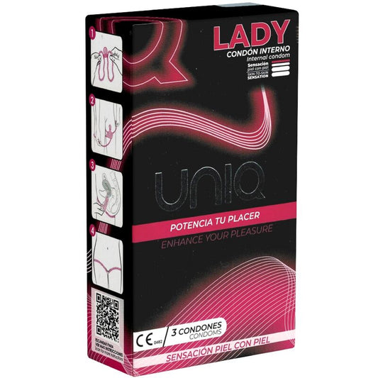 UNIQ - LADY CONDOM FEMALE CONDOM WITHOUT LATEX WITH LEGEND STRAP 3 UNITS