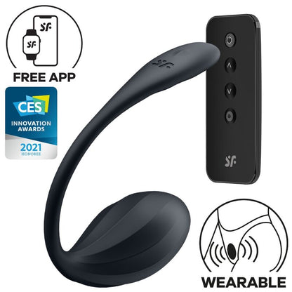 SATISFYER - RIBBED PETAL STIMOLATORE PUNTO G TELECOMANDO NERO APP GRATUITA - SATISFYER PARTNER | Lingerie Harness Boutique