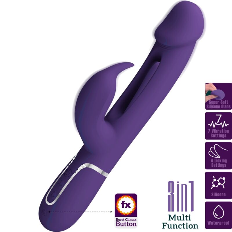 PRETTY LOVE - VIBRATORE MULTIFUNZIONE KAMPAS RABBIT 3 IN 1 CON LINGUA VIOLA - PRETTY LOVE FLIRTATION | Lingerie Harness Boutique