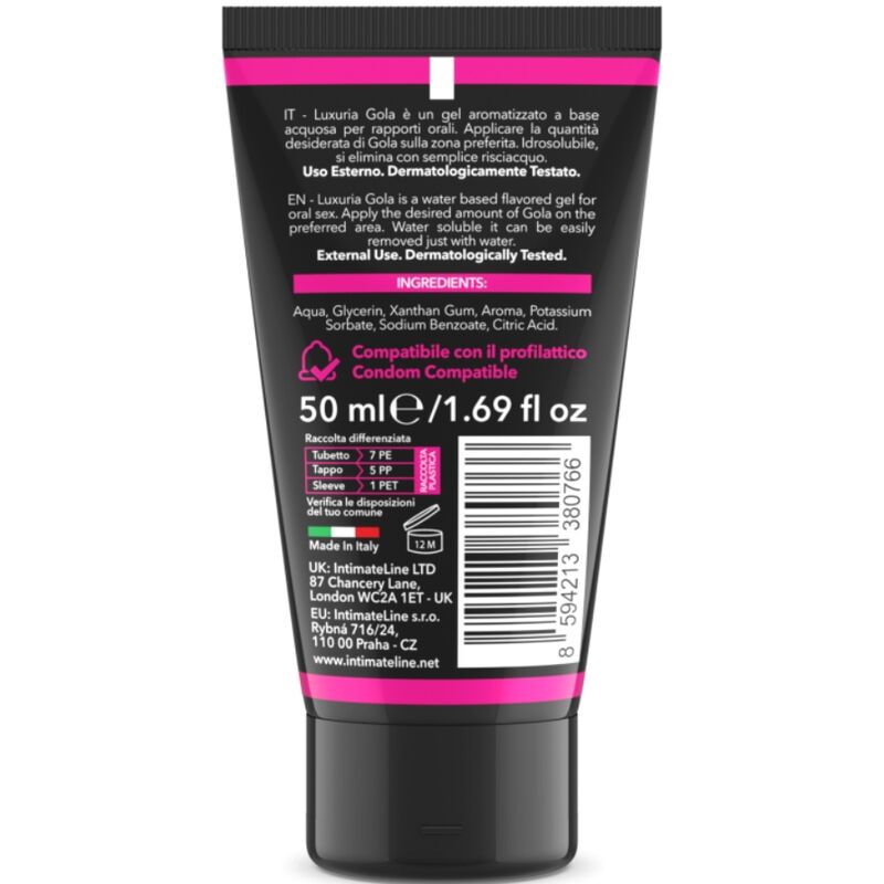 INTIMATELINE LUXURIA - GEL PER SESSO ORALE GUSTO CILIEGIA 50 ML - INTIMATELINE LUXURIA | Lingerie Harness Boutique