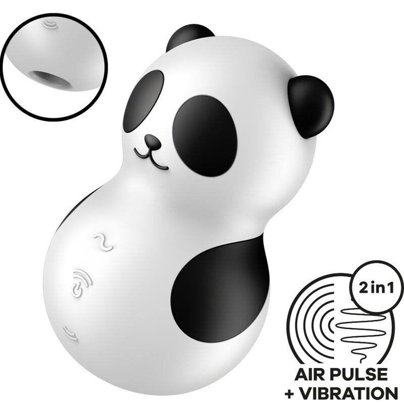 SATISFYER - POCKET PANDA STIMOLATORE E VIBRATORE IN BIANCO E NERO - SATISFYER AIR PULSE | Lingerie Harness Boutique