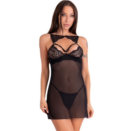 LIVCO CORSETTI FASHION - KROLINA LC 90734 CHEMISE + PERIZOMA NERO L/XL - LIVCO CORSETTI SETS | Lingerie Harness Boutique