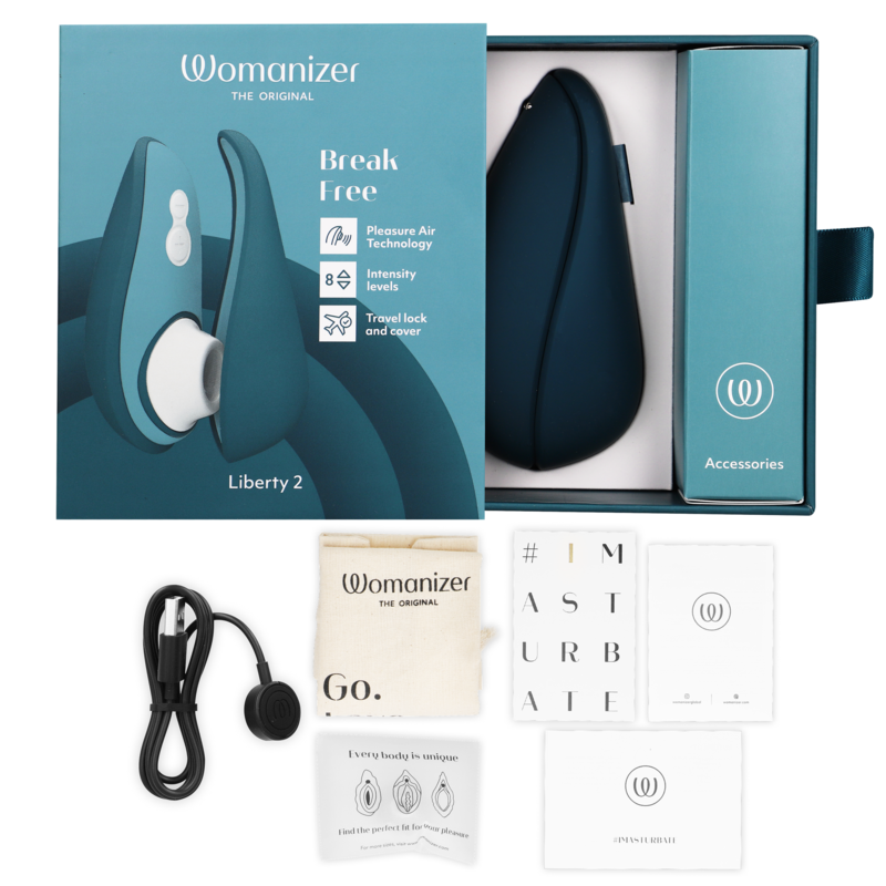 WOMANIZER - LIBERTY 2 STIMOLATORE CLITORIDEO E ASPIRAZIONE BLU - WOMANIZER | Lingerie Harness Boutique