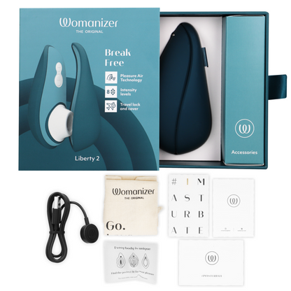 WOMANIZER - LIBERTY 2 STIMOLATORE CLITORIDEO E ASPIRAZIONE BLU - WOMANIZER | Lingerie Harness Boutique