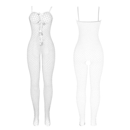 SUBBLIME - 951740 BODYSTOCKING BIANCO A RETE SENZA CAVALLO CON FIOCCHI TAGLIA UNICA - SUBBLIME BODYSTOCKINGS | Lingerie Harness Boutique