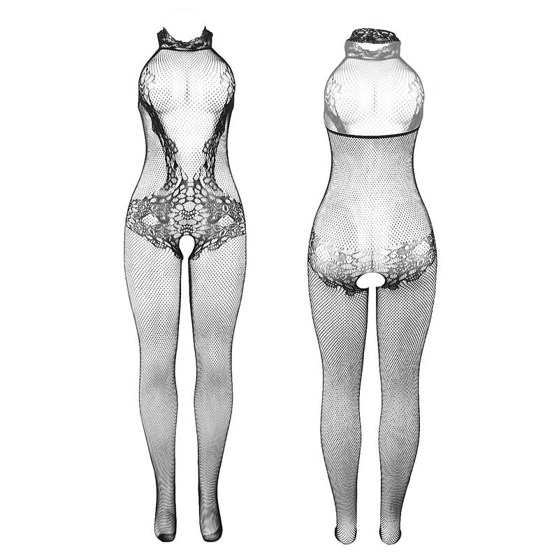 SUBBLIME - 951801 BODYSTOCKING A RETE E PIZZO SENZA CAVALLO CON COLLO ALTO NERO TAGLIA UNICA - SUBBLIME BODYSTOCKINGS | Lingerie Harness Boutique