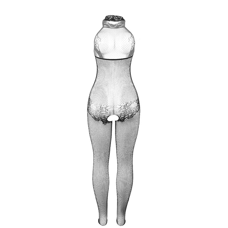 SUBBLIME - 951801 BODYSTOCKING A RETE E PIZZO SENZA CAVALLO CON COLLO ALTO NERO TAGLIA UNICA - SUBBLIME BODYSTOCKINGS | Lingerie Harness Boutique