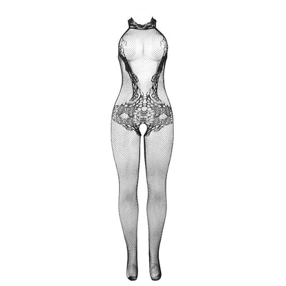 SUBBLIME - 951801 BODYSTOCKING A RETE E PIZZO SENZA CAVALLO CON COLLO ALTO NERO TAGLIA UNICA - SUBBLIME BODYSTOCKINGS | Lingerie Harness Boutique