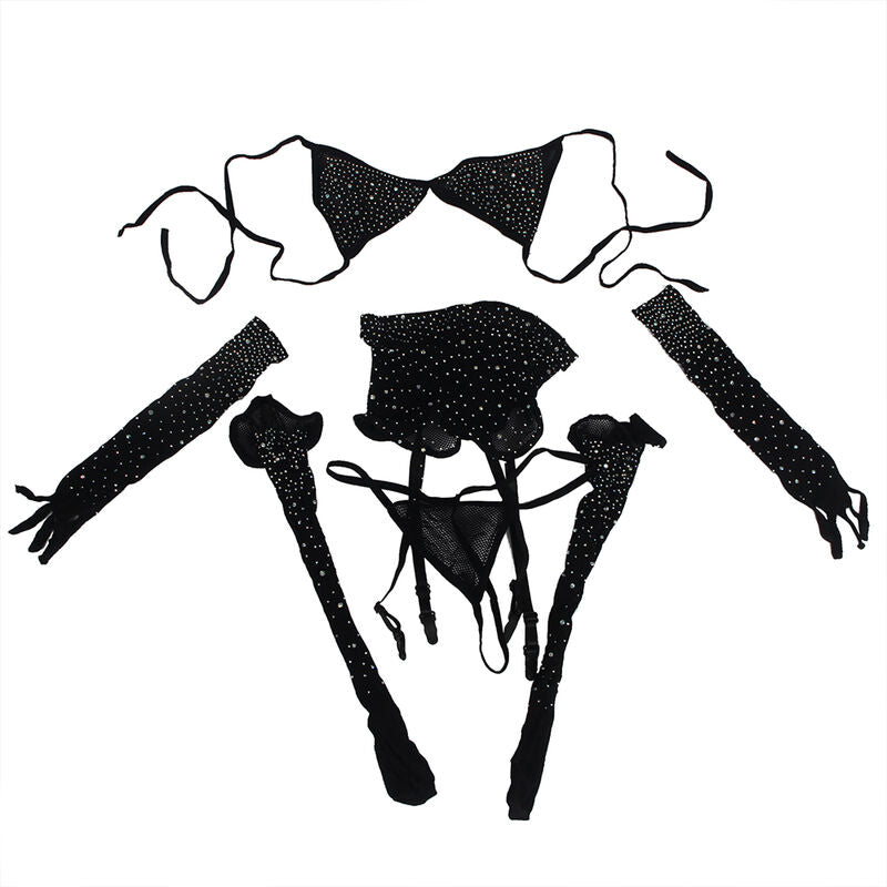 SUBBLIME - 952174 BODYSTOCKING A RETE CON GUANTI E STRASS NERO TAGLIA UNICA - SUBBLIME BODYSTOCKINGS | Lingerie Harness Boutique