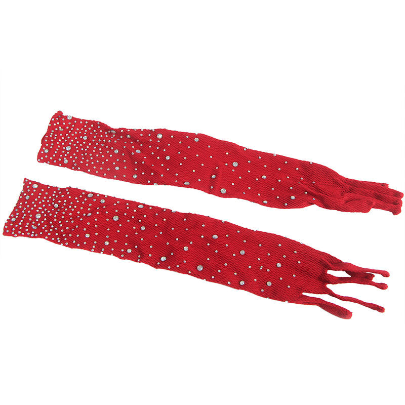 SUBBLIME - 952181 BODYSTOCKING A RETE CON GUANTI E STRASS ROSSO TAGLIA UNICA - SUBBLIME BODYSTOCKINGS | Lingerie Harness Boutique