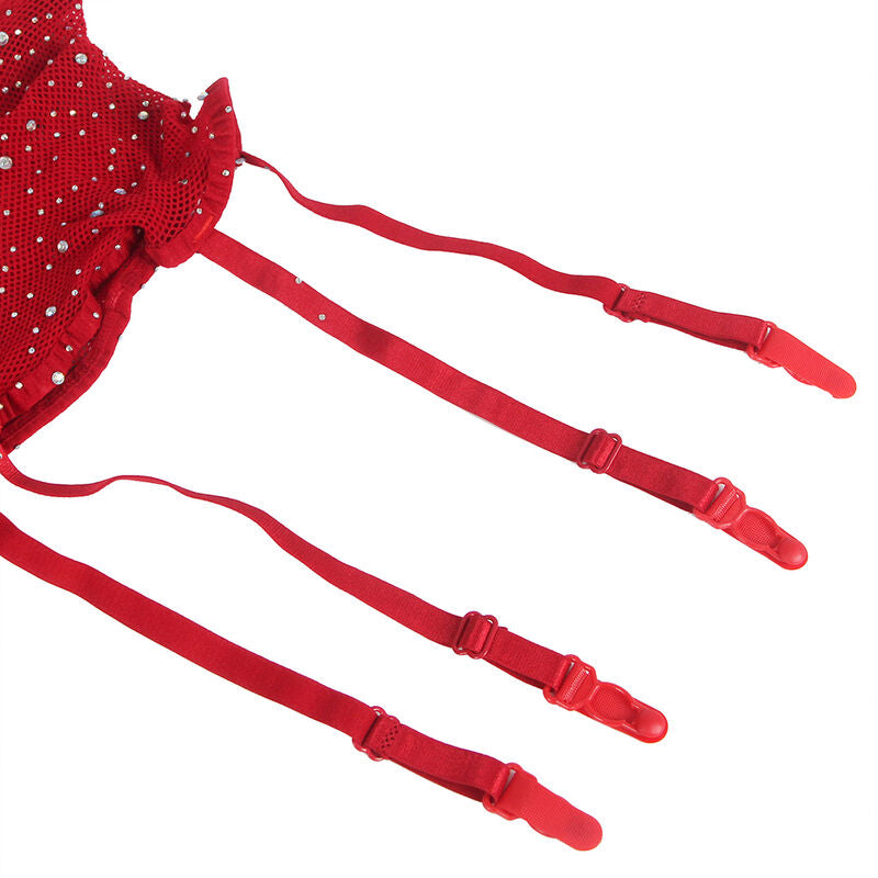 SUBBLIME - 952181 BODYSTOCKING A RETE CON GUANTI E STRASS ROSSO TAGLIA UNICA - SUBBLIME BODYSTOCKINGS | Lingerie Harness Boutique