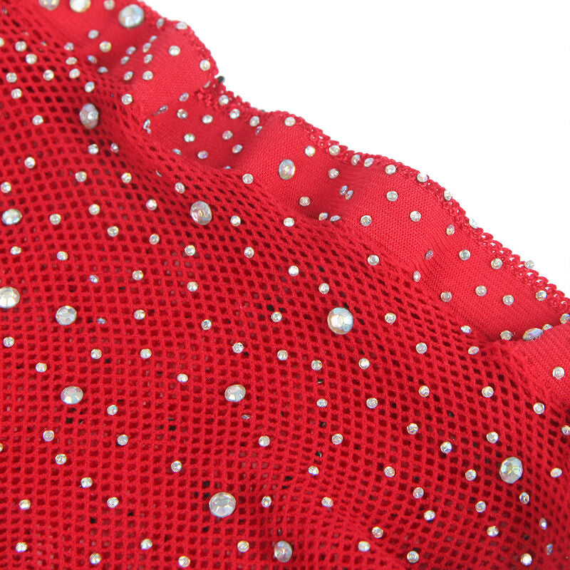 SUBBLIME - 952181 BODYSTOCKING A RETE CON GUANTI E STRASS ROSSO TAGLIA UNICA - SUBBLIME BODYSTOCKINGS | Lingerie Harness Boutique