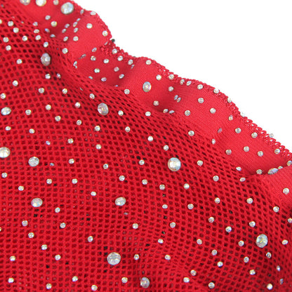 SUBBLIME - 952181 BODYSTOCKING A RETE CON GUANTI E STRASS ROSSO TAGLIA UNICA - SUBBLIME BODYSTOCKINGS | Lingerie Harness Boutique