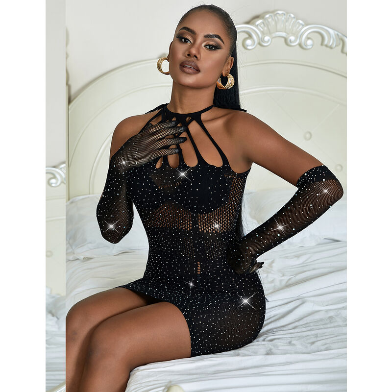 SUBBLIME - 952235 ABITO A RETE CON STRASS NERO TAGLIA UNICA - SUBBLIME DRESSES | Lingerie Harness Boutique