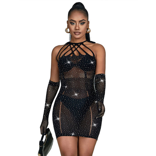 SUBBLIME - 952235 ABITO A RETE CON STRASS NERO TAGLIA UNICA - SUBBLIME DRESSES | Lingerie Harness Boutique
