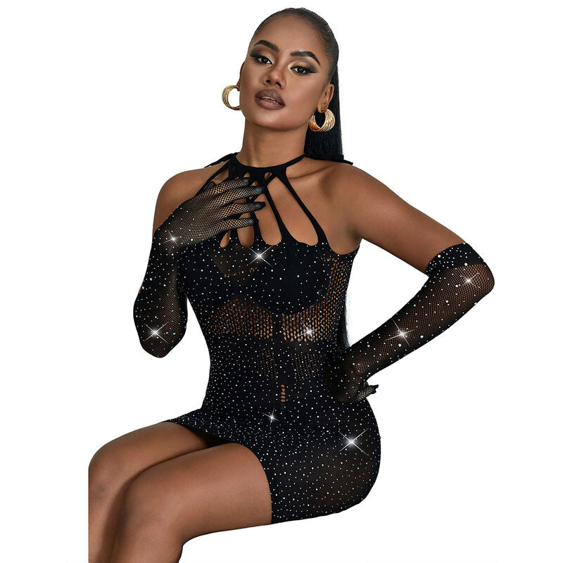 SUBBLIME - 952235 ABITO A RETE CON STRASS NERO TAGLIA UNICA - SUBBLIME DRESSES | Lingerie Harness Boutique