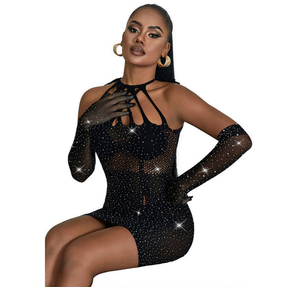 SUBBLIME - 952235 ABITO A RETE CON STRASS NERO TAGLIA UNICA - SUBBLIME DRESSES | Lingerie Harness Boutique