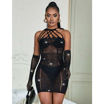 SUBBLIME - 952235 ABITO A RETE CON STRASS NERO TAGLIA UNICA - SUBBLIME DRESSES | Lingerie Harness Boutique