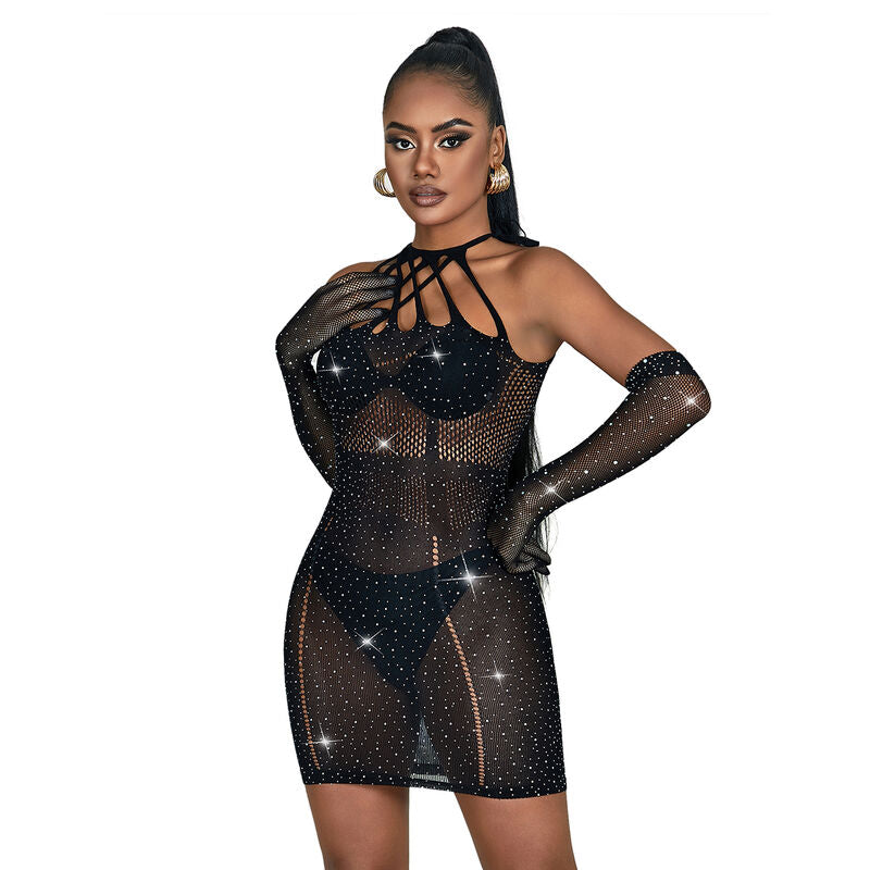 SUBBLIME - 952235 ABITO A RETE CON STRASS NERO TAGLIA UNICA - SUBBLIME DRESSES | Lingerie Harness Boutique