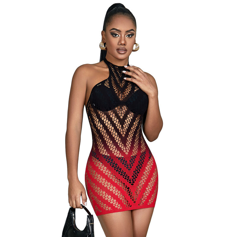 SUBBLIME - 952242 VESTITO ELASTICO A RETE DEGRADATA ROSSO E NERO TAGLIA UNICA - SUBBLIME DRESSES | Lingerie Harness Boutique