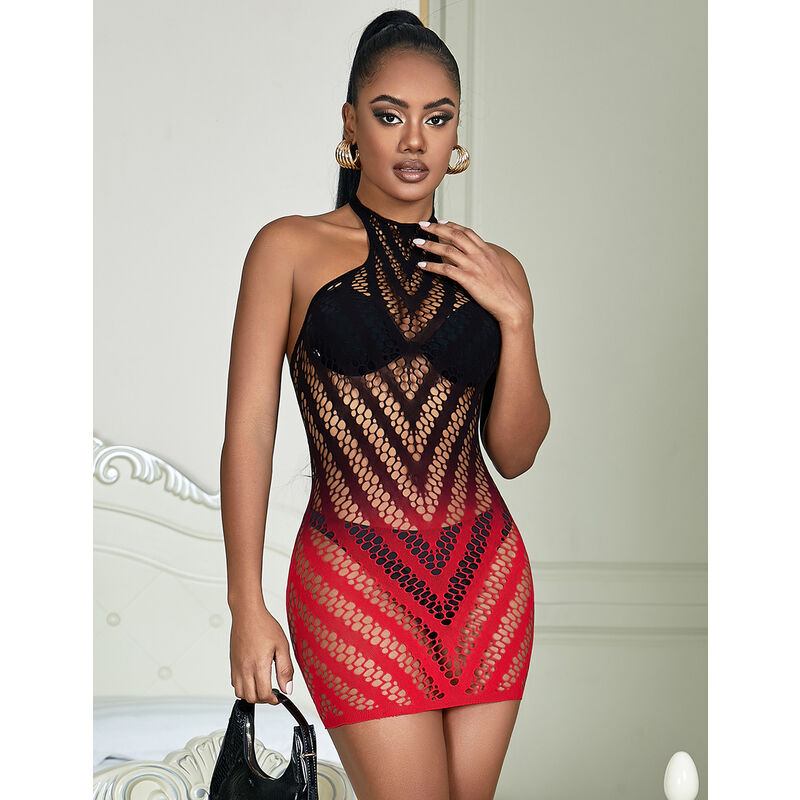 SUBBLIME - 952242 VESTITO ELASTICO A RETE DEGRADATA ROSSO E NERO TAGLIA UNICA - SUBBLIME DRESSES | Lingerie Harness Boutique