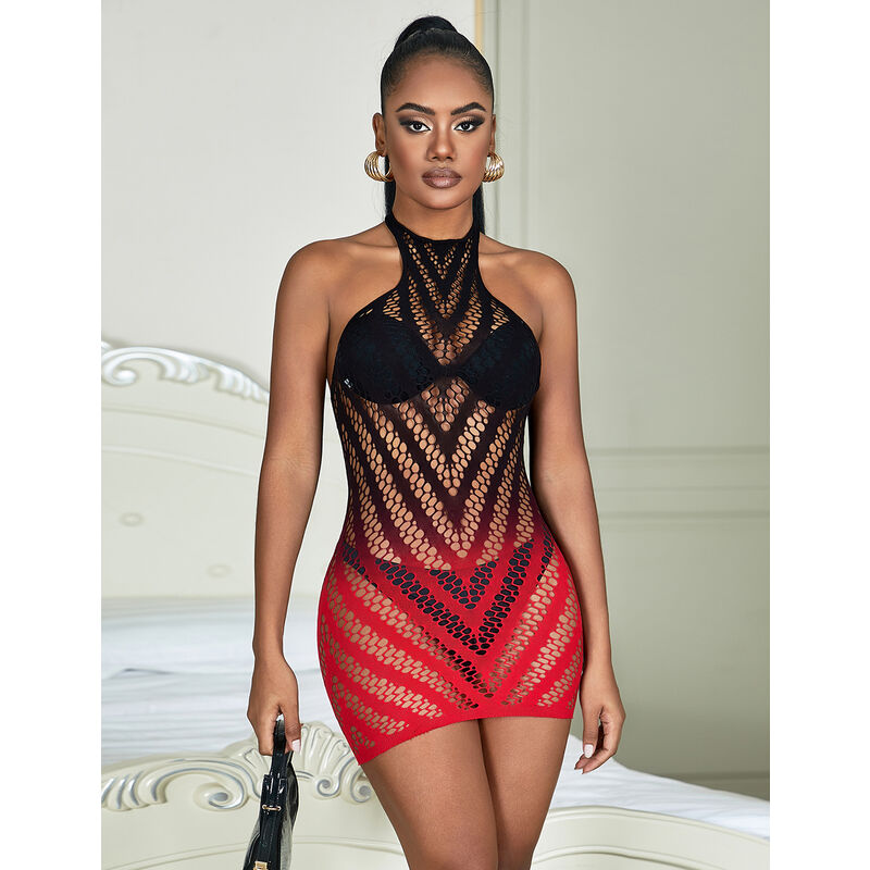 SUBBLIME - 952242 VESTITO ELASTICO A RETE DEGRADATA ROSSO E NERO TAGLIA UNICA - SUBBLIME DRESSES | Lingerie Harness Boutique