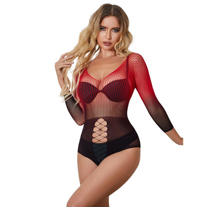SUBBLIME - 952259 VESTITO ELASTICO A RETE MANICA LUNGA SFUMATO ROSSO E NERO TAGLIA UNICA - SUBBLIME DRESSES | Lingerie Harness Boutique