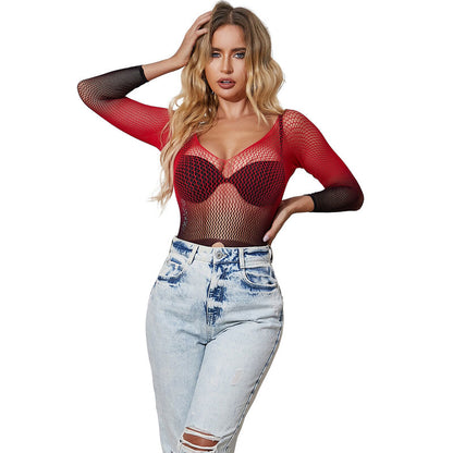 SUBBLIME - 952259 VESTITO ELASTICO A RETE MANICA LUNGA SFUMATO ROSSO E NERO TAGLIA UNICA - SUBBLIME DRESSES | Lingerie Harness Boutique