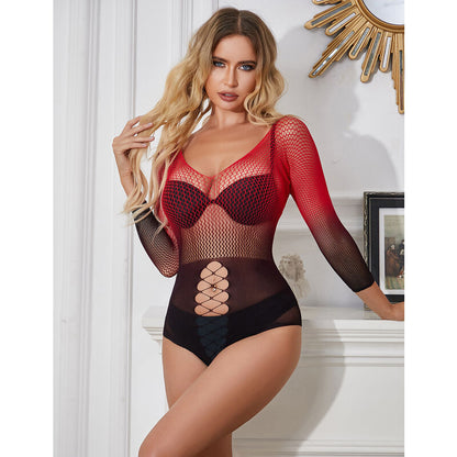 SUBBLIME - 952259 VESTITO ELASTICO A RETE MANICA LUNGA SFUMATO ROSSO E NERO TAGLIA UNICA - SUBBLIME DRESSES | Lingerie Harness Boutique