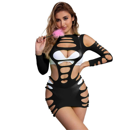 SUBBLIME - 952266 VESTITO ELASTICO A RETE MANICA LUNGA NERO TAGLIA UNICA - SUBBLIME DRESSES | Lingerie Harness Boutique