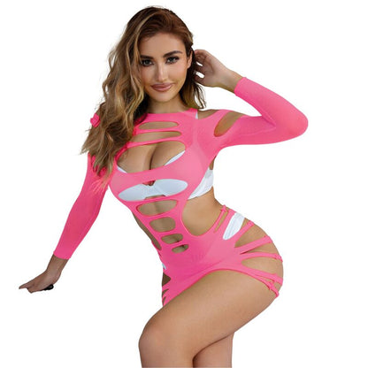 SUBBLIME - 952273 VESTITO ELASTICO A RETE MANICA LUNGA ROSA TAGLIA UNICA - SUBBLIME DRESSES | Lingerie Harness Boutique