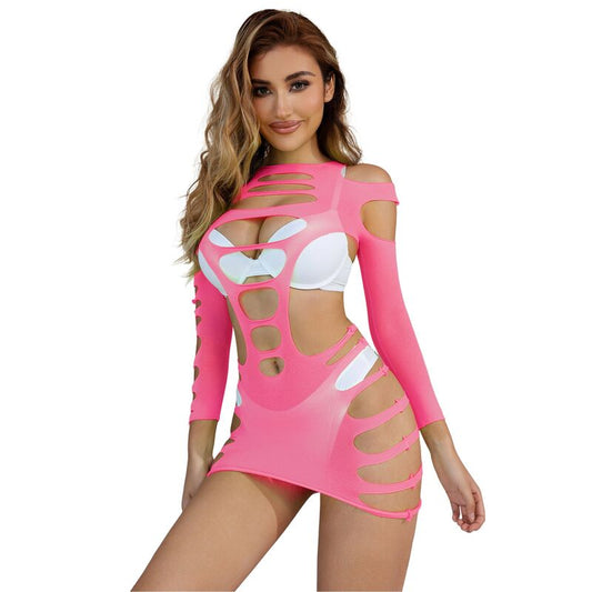 SUBBLIME - 952273 VESTITO ELASTICO A RETE MANICA LUNGA ROSA TAGLIA UNICA - SUBBLIME DRESSES | Lingerie Harness Boutique