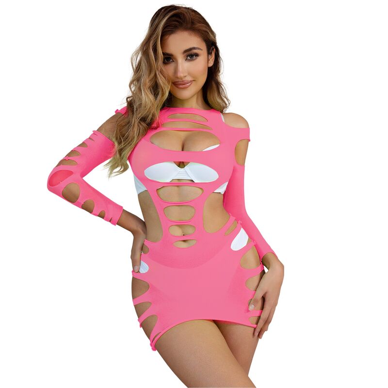 SUBBLIME - 952273 VESTITO ELASTICO A RETE MANICA LUNGA ROSA TAGLIA UNICA - SUBBLIME DRESSES | Lingerie Harness Boutique