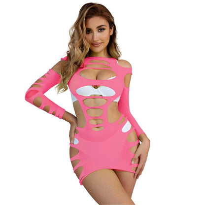 SUBBLIME - 952273 VESTITO ELASTICO A RETE MANICA LUNGA ROSA TAGLIA UNICA - SUBBLIME DRESSES | Lingerie Harness Boutique